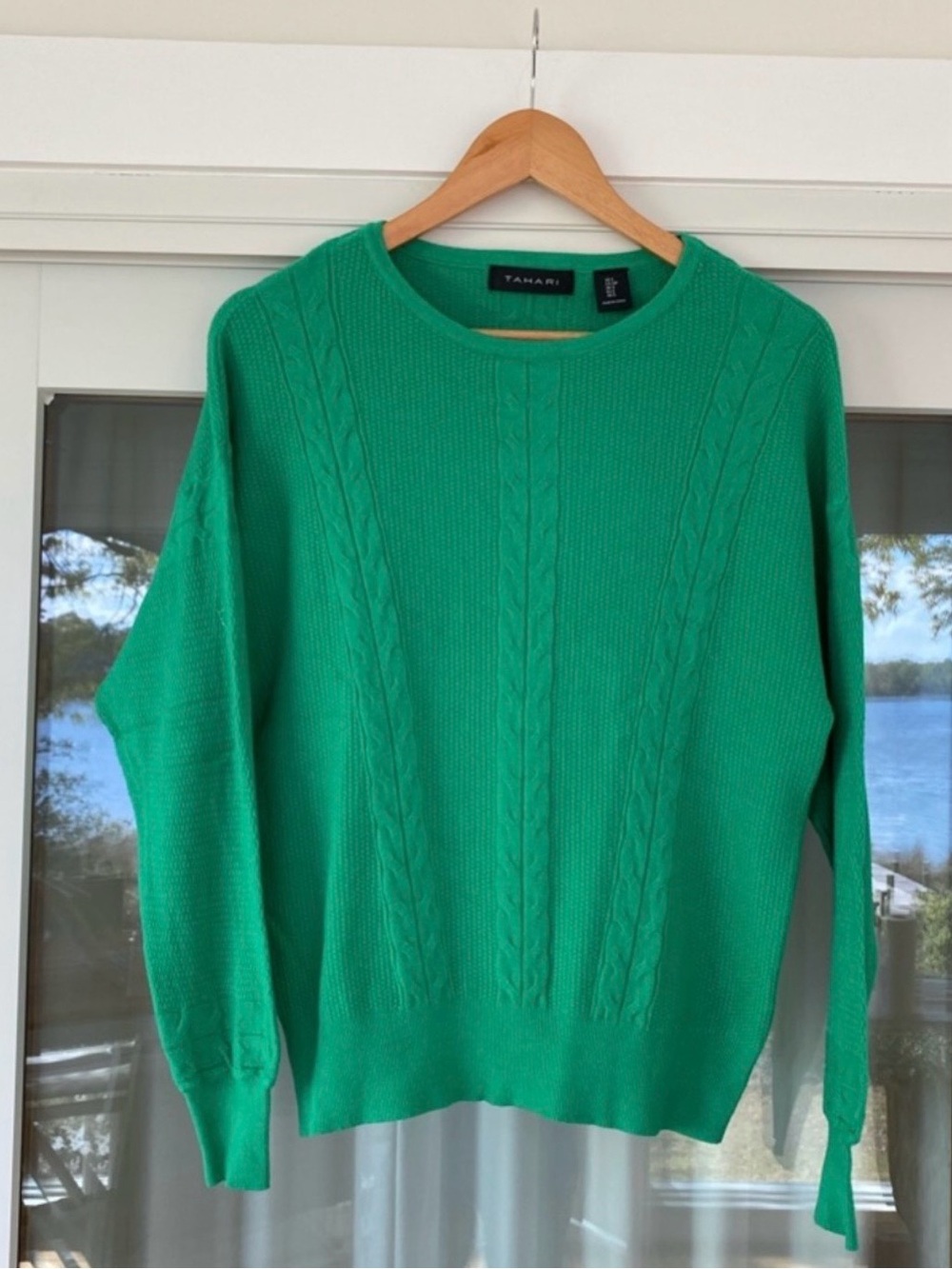 Tahari Kelly Green Cable Crewneck Sweater